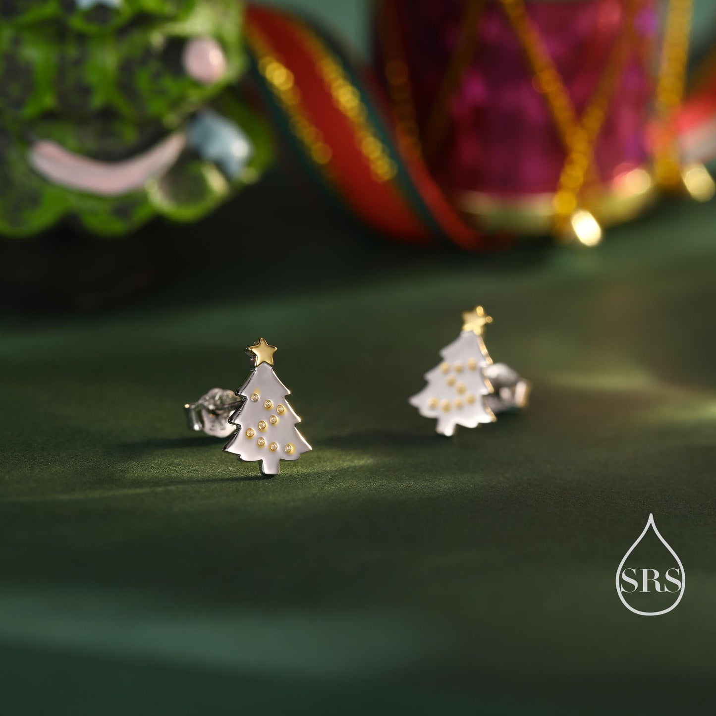 Extra Tiny Christmas Tree Stud Earrings in Sterling Silver, Two Finishes Available, Tiny Xmas Tree Earrings, Christmas Earrings