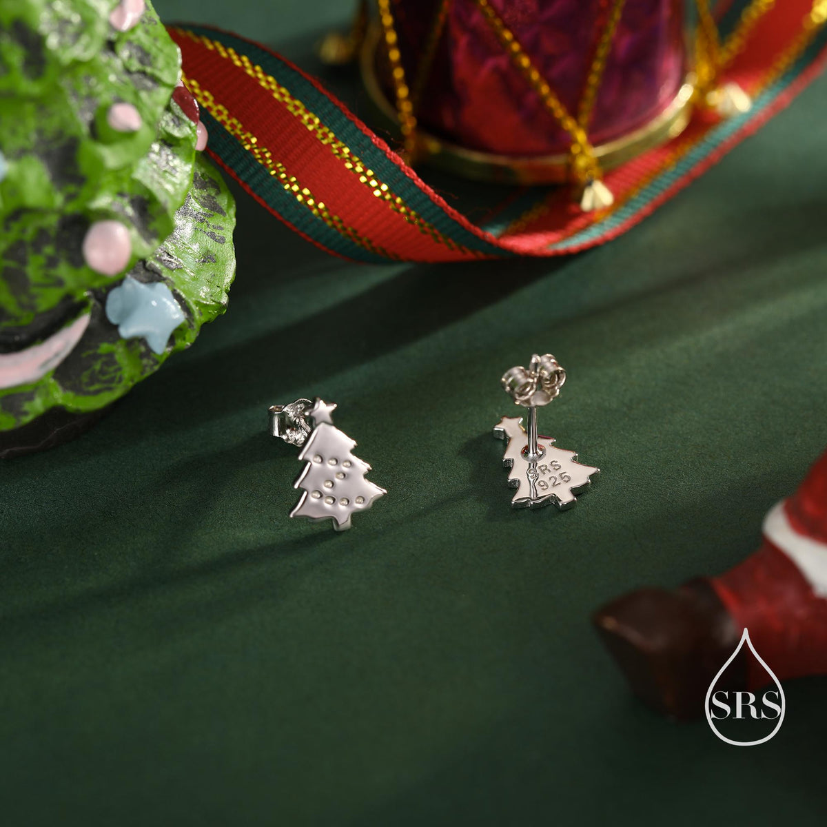 Extra Tiny Christmas Tree Stud Earrings in Sterling Silver, Two Finishes Available, Tiny Xmas Tree Earrings, Christmas Earrings