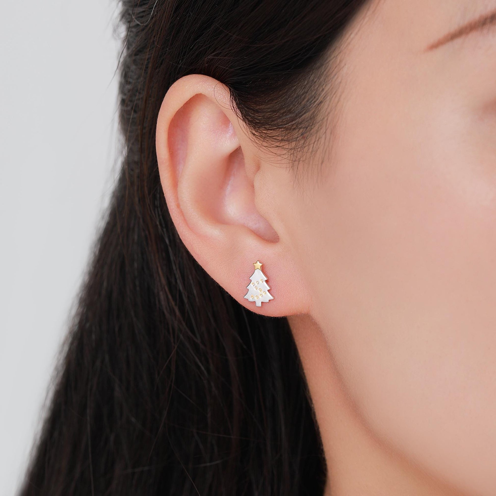 Extra Tiny Christmas Tree Stud Earrings in Sterling Silver, Two Finishes Available, Tiny Xmas Tree Earrings, Christmas Earrings