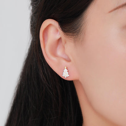 Extra Tiny Christmas Tree Stud Earrings in Sterling Silver, Two Finishes Available, Tiny Xmas Tree Earrings, Christmas Earrings