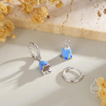 Sterling Silver Enamel Bluebell Flower Huggie Hoop Earrings, Dainty Dangle Bluebell Flower Hoop Earrings, Snowdrop Earrings, Spring Flowers