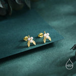 Tiny Mistletoe Stud Earrings in Sterling Silver, Silver or Gold or Rose Gold, Christmas Earrings