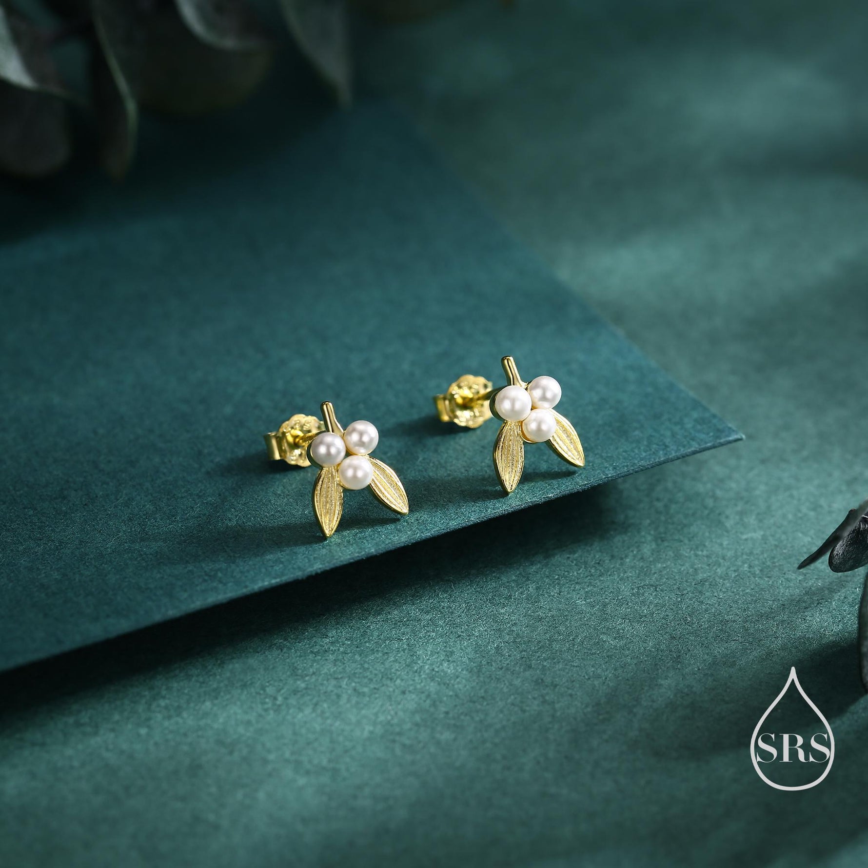 Tiny Mistletoe Stud Earrings in Sterling Silver, Silver or Gold or Rose Gold, Christmas Earrings