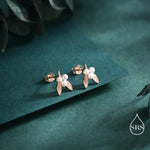 Tiny Mistletoe Stud Earrings in Sterling Silver, Silver or Gold or Rose Gold, Christmas Earrings