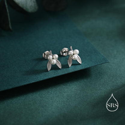 Tiny Mistletoe Stud Earrings in Sterling Silver, Silver or Gold or Rose Gold, Christmas Earrings