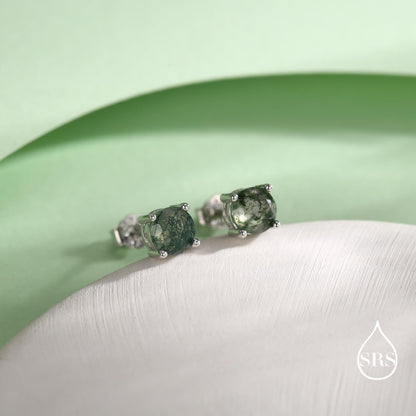 Sterling Silver Natural Moss Agate Stud Earrings, 3mm 4mm and 5mm, Genuine Moss Agate Gemstone Stud, Minimalist Style