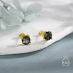Sterling Silver Natural Moss Agate Stud Earrings, 3mm 4mm and 5mm, Genuine Moss Agate Gemstone Stud, Minimalist Style