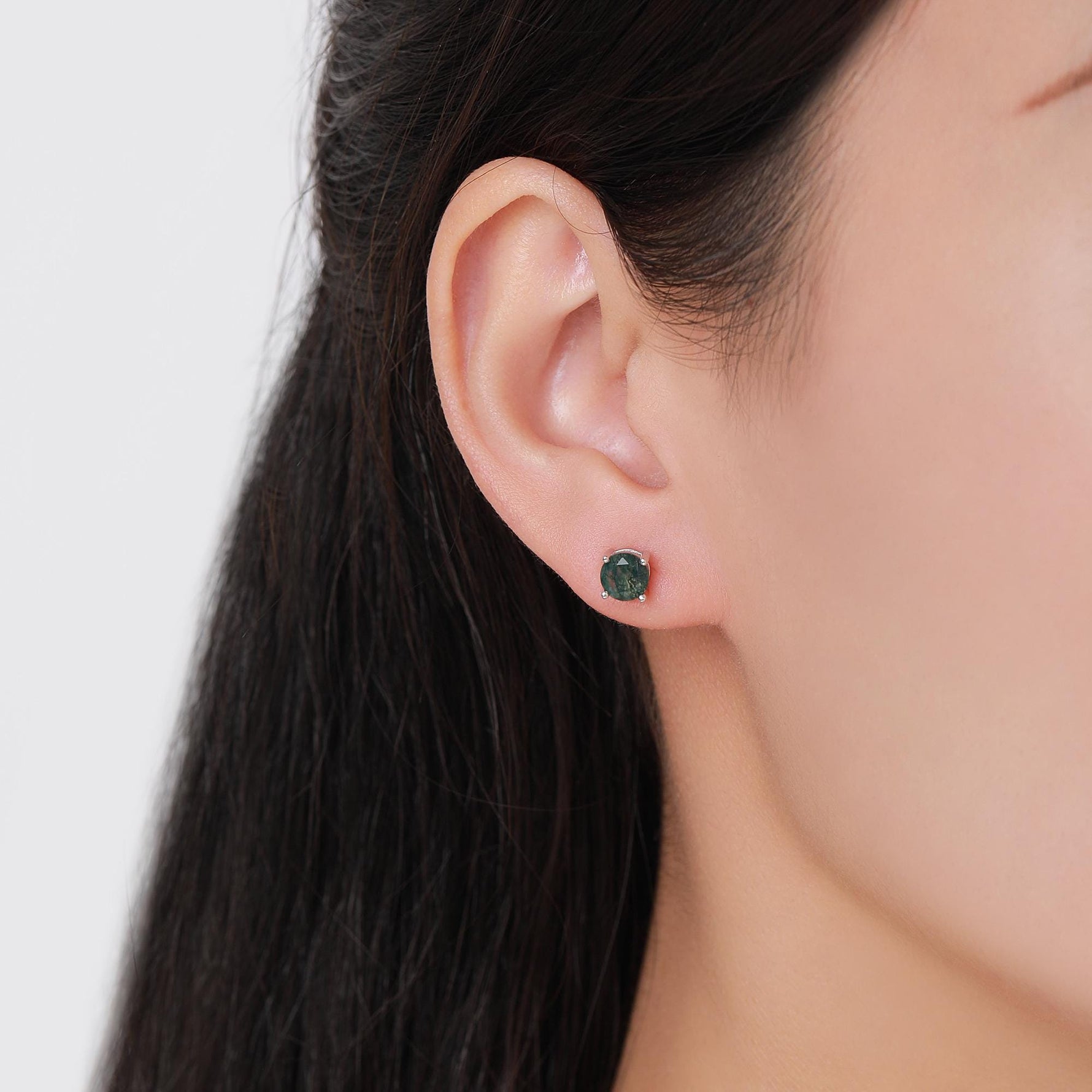 Sterling Silver Natural Moss Agate Stud Earrings, 3mm 4mm and 5mm, Genuine Moss Agate Gemstone Stud, Minimalist Style
