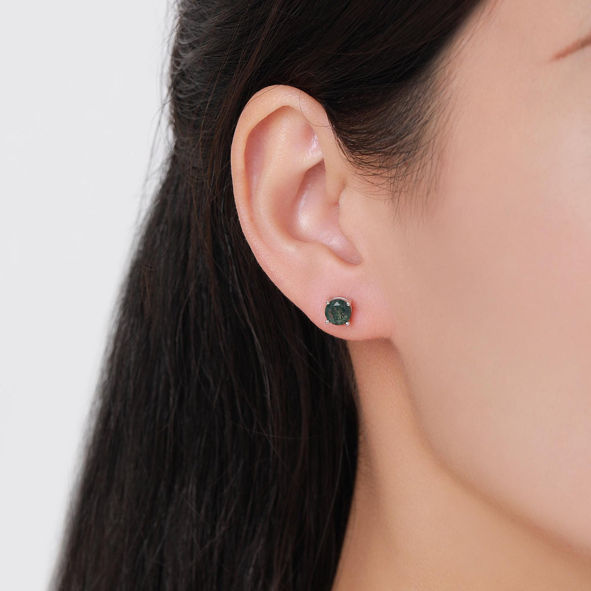 Natural Moss Agate Internally Threaded Flat Back Earrings in Sterling Silver, 4mm 5mm and 6mm, Genuine Moss Agate Gemstone Stud
