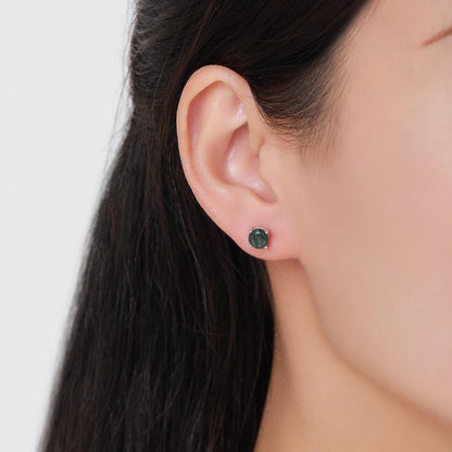 Natural Moss Agate Internally Threaded Flat Back Earrings in Sterling Silver, 4mm 5mm and 6mm, Genuine Moss Agate Gemstone Stud