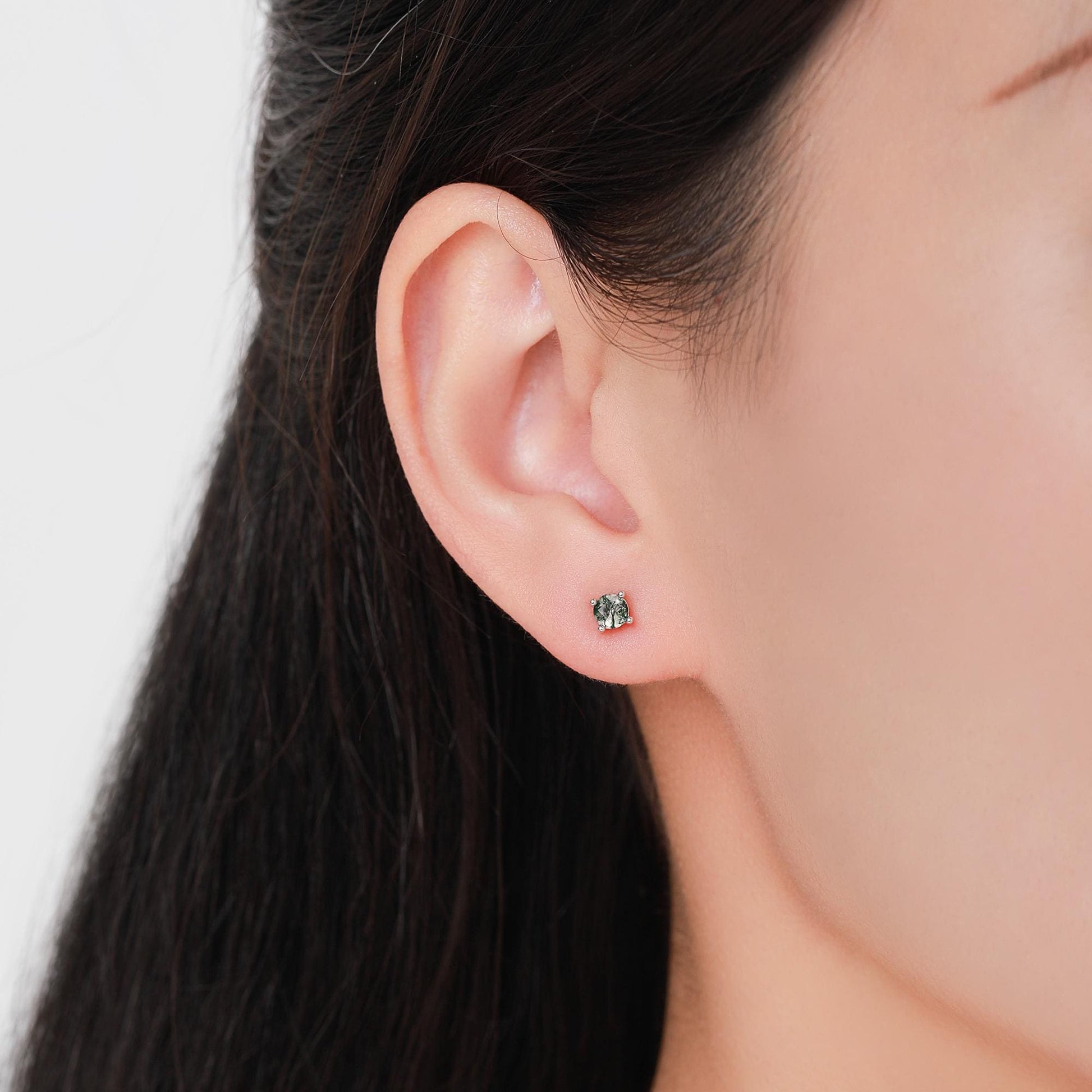 Sterling Silver Natural Moss Agate Stud Earrings, 3mm 4mm and 5mm, Genuine Moss Agate Gemstone Stud, Minimalist Style