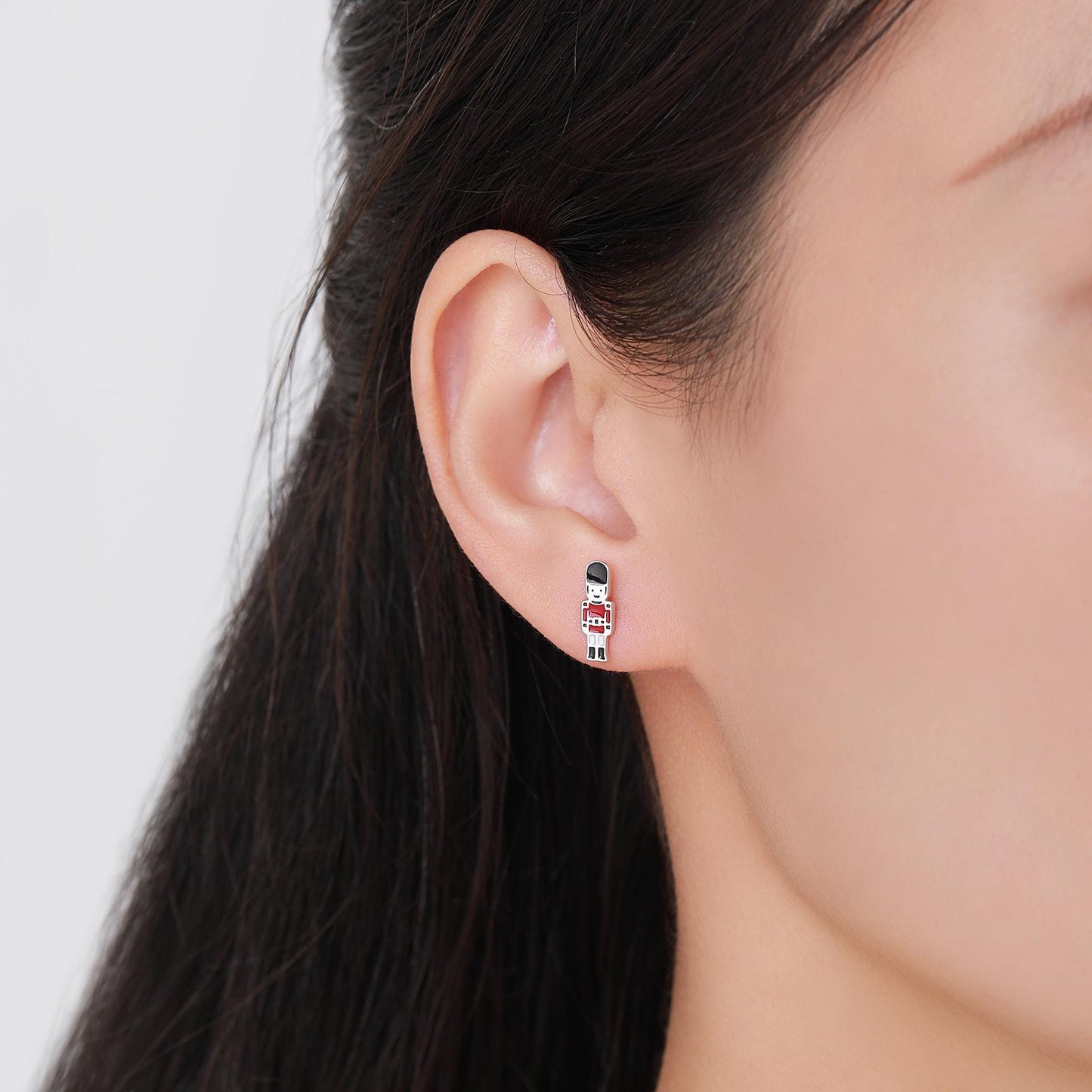 Sterling Silver British Guard Stud Earrings - Silver or Gold Finish - Enamel Nutcracker Style Earrings, London Earrings