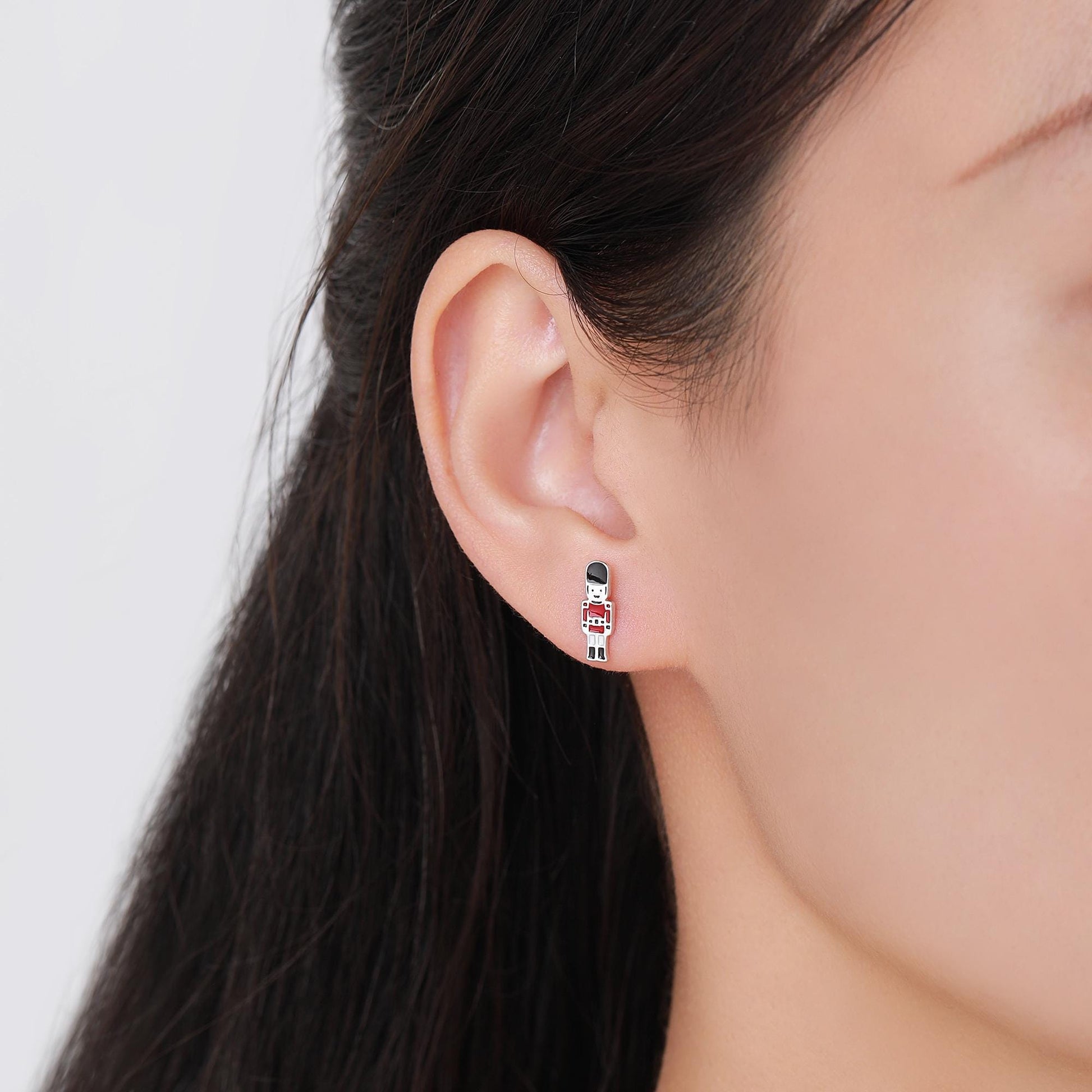 Sterling Silver British Guard Stud Earrings - Silver or Gold Finish - Enamel Nutcracker Style Earrings, London Earrings