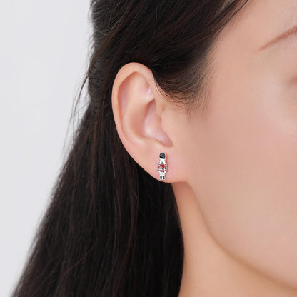 Sterling Silver British Guard Stud Earrings - Silver or Gold Finish - Enamel Nutcracker Style Earrings, London Earrings