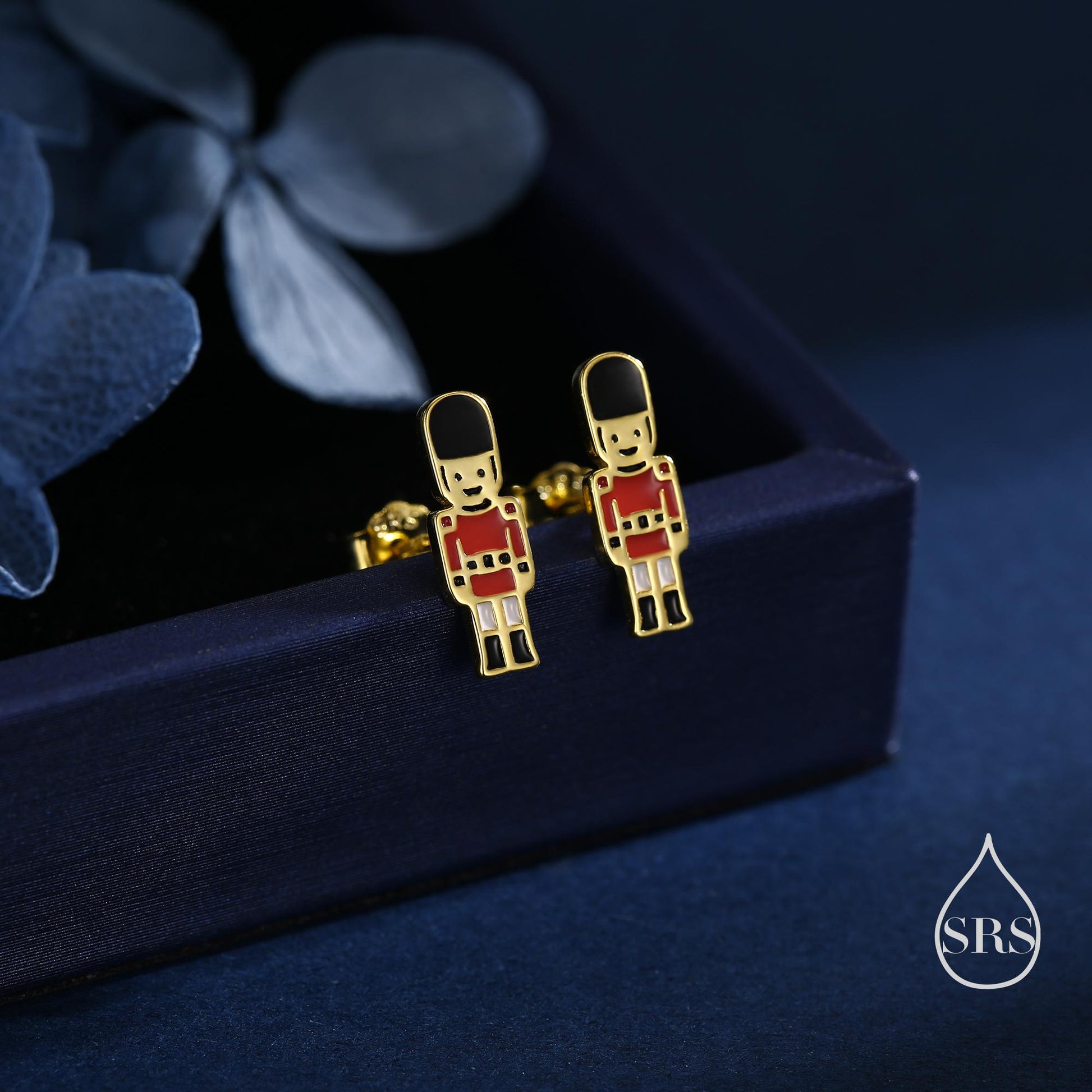 Sterling Silver British Guard Stud Earrings - Silver or Gold Finish - Enamel Nutcracker Style Earrings, London Earrings
