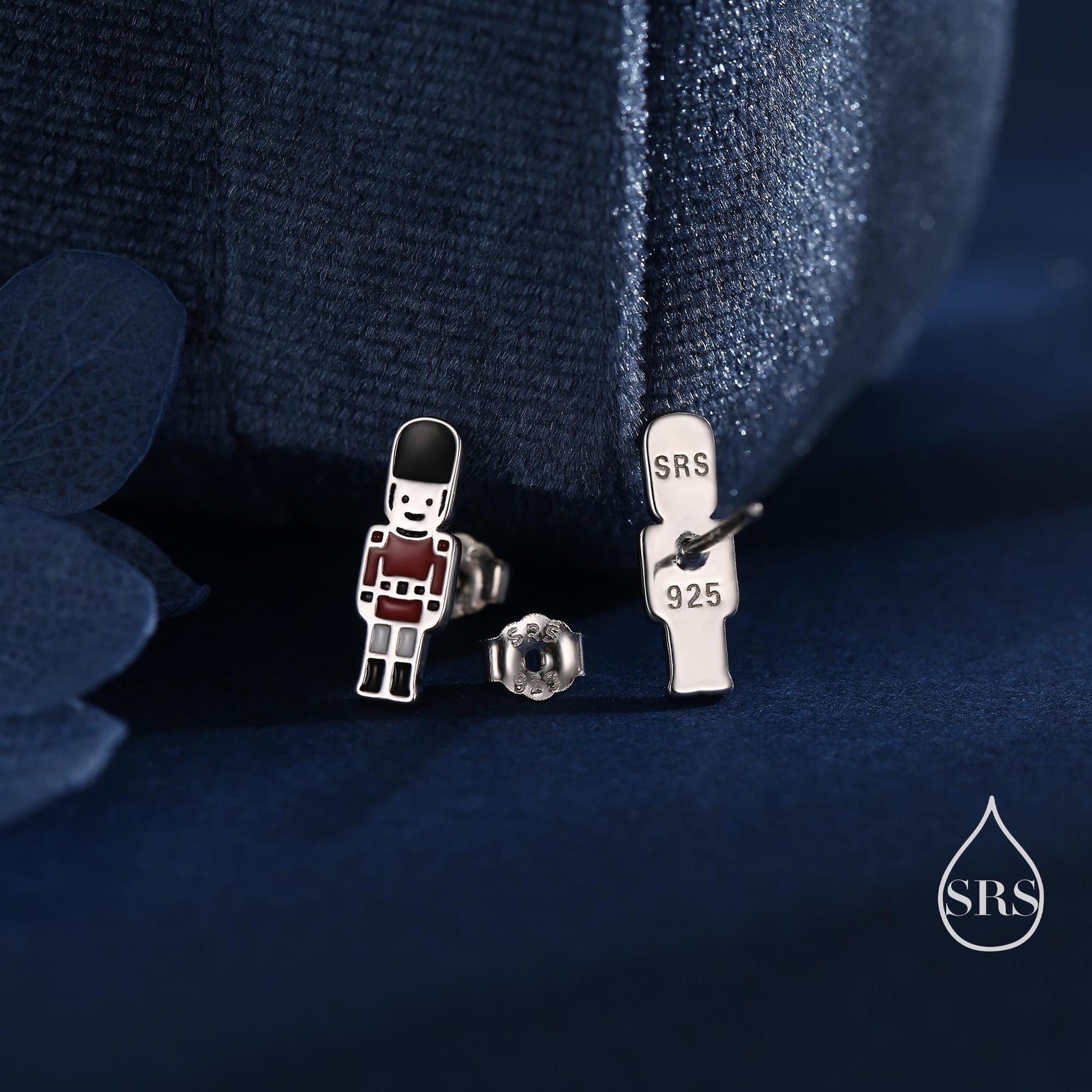 Sterling Silver British Guard Stud Earrings - Silver or Gold Finish - Enamel Nutcracker Style Earrings, London Earrings