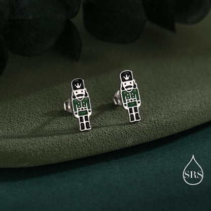 Sterling Silver Nutcracker Stud Earrings - Silver or Gold Finish - Enamel Nutcracker Style Earrings