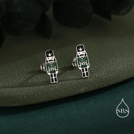 Sterling Silver Nutcracker Stud Earrings - Silver or Gold Finish - Enamel Nutcracker Style Earrings