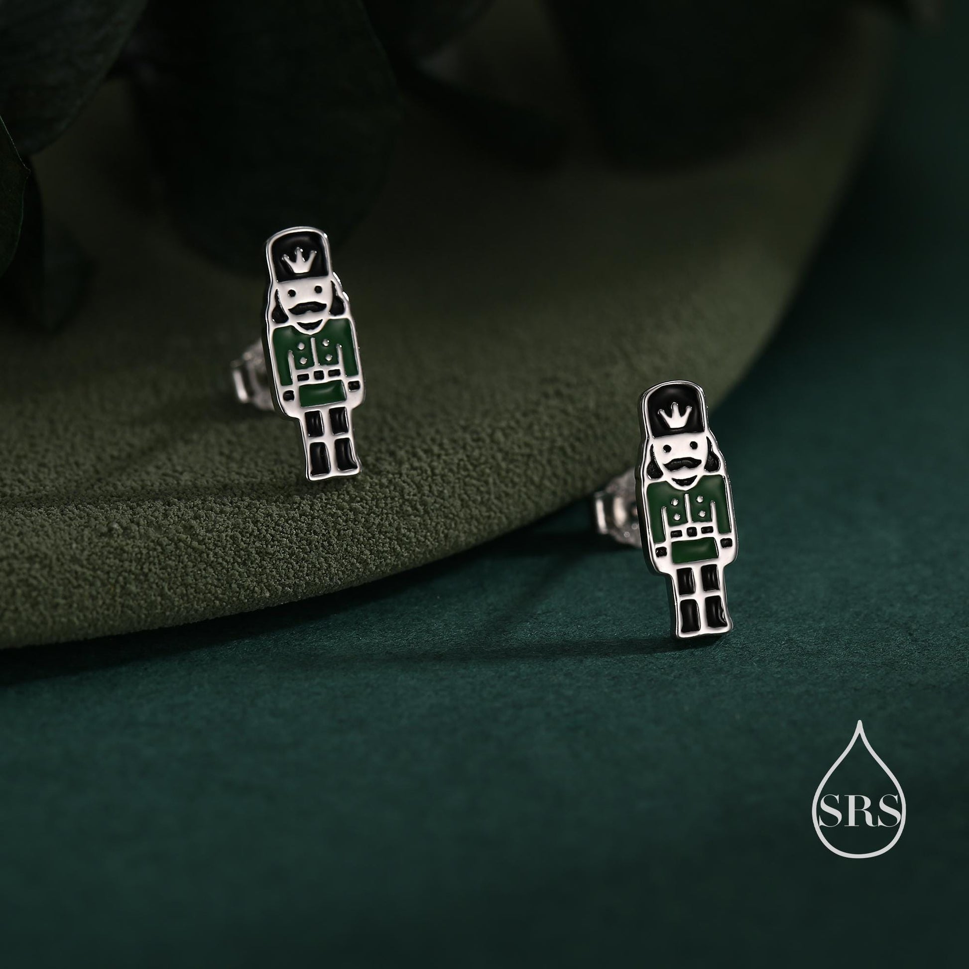 Sterling Silver Nutcracker Stud Earrings - Silver or Gold Finish - Enamel Nutcracker Style Earrings