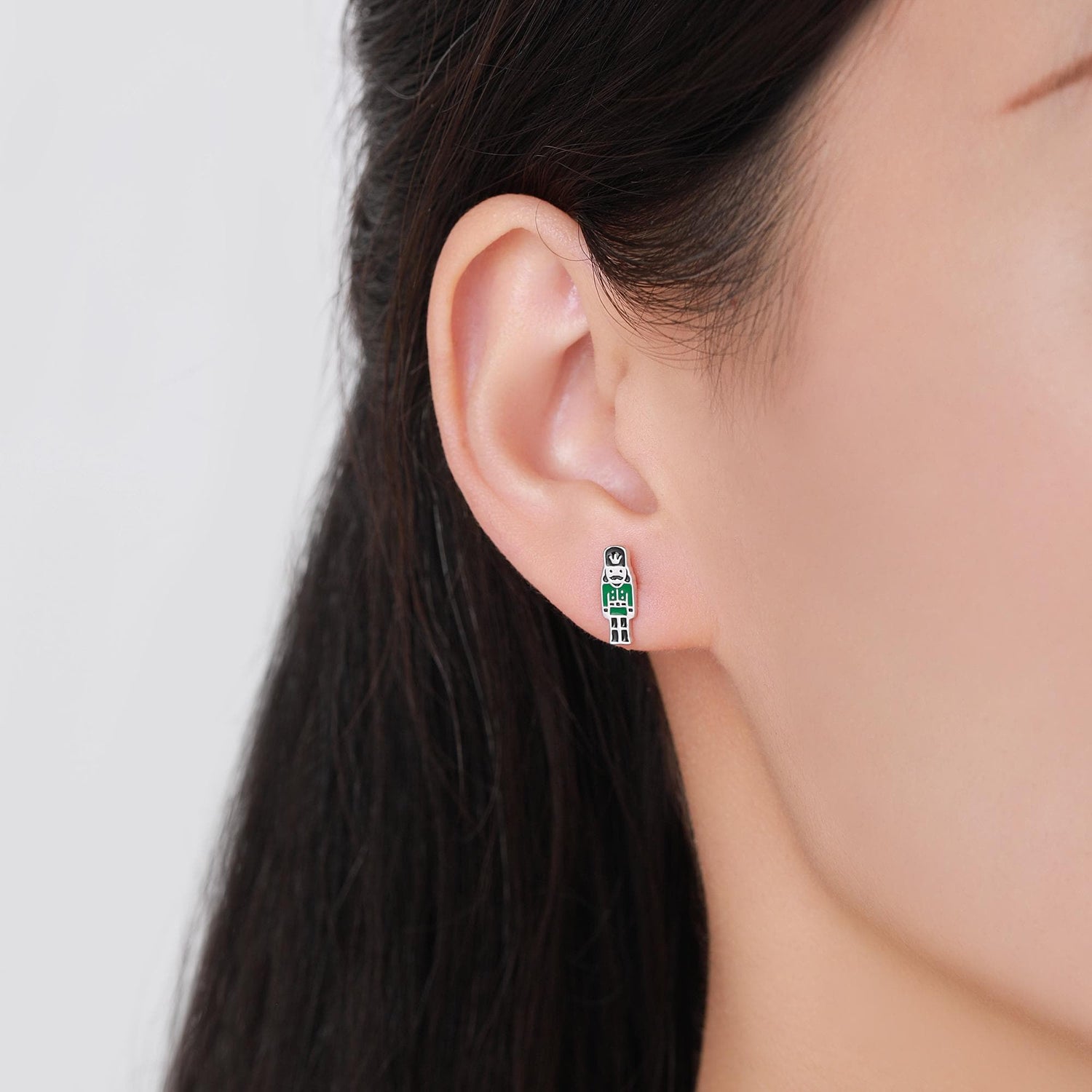 Sterling Silver Nutcracker Stud Earrings - Silver or Gold Finish - Enamel Nutcracker Style Earrings