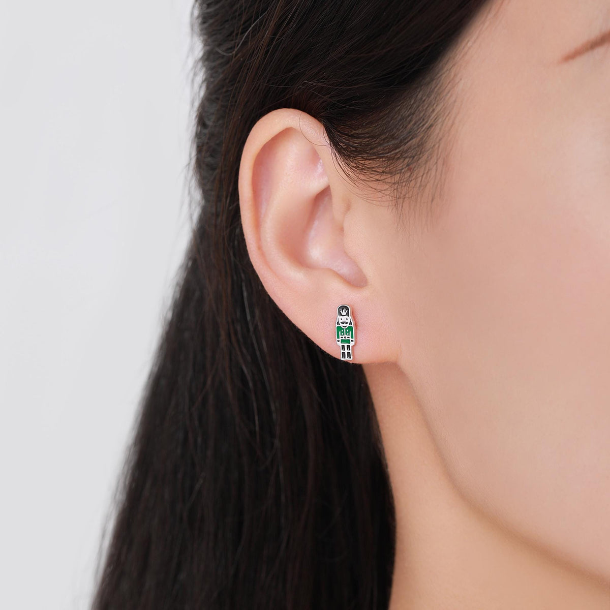 Sterling Silver Nutcracker Stud Earrings - Two Styles - Silver or Gold Finish - Enamel Nutcracker Style Earrings