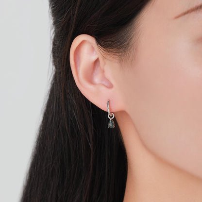 Moss Agate Droplet Huggie Hoop Earrings in Sterling Silver, Nature Inspired Droplet Earrings, Detachable and Interchangable Charms