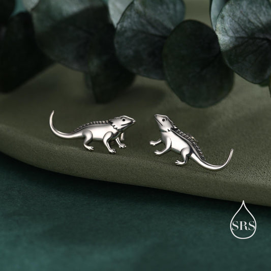 Tiny Bearded Dragon Stud Earrings in Sterling Silver, Silver or Gold or Rose Gold, Lizard Animal Earrings, Nature Inspired Pet Jewellery