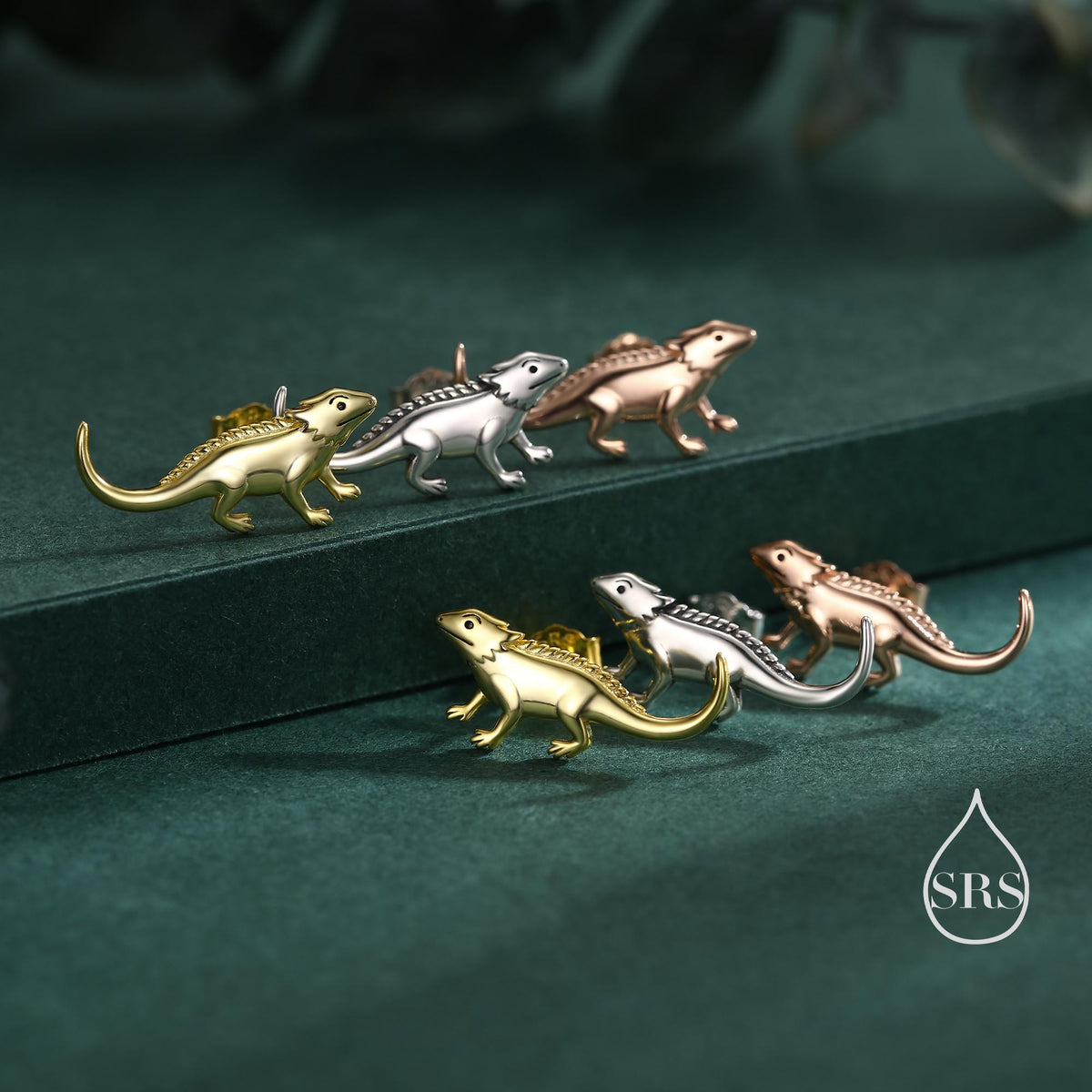 Tiny Bearded Dragon Stud Earrings in Sterling Silver, Silver or Gold or Rose Gold, Lizard Animal Earrings, Nature Inspired Pet Jewellery