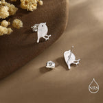 Chickadee Bird Stud Earrings in Sterling Silver, Textured Finish, Cute Bird Earrings, Nature Inspired Animal Earrings