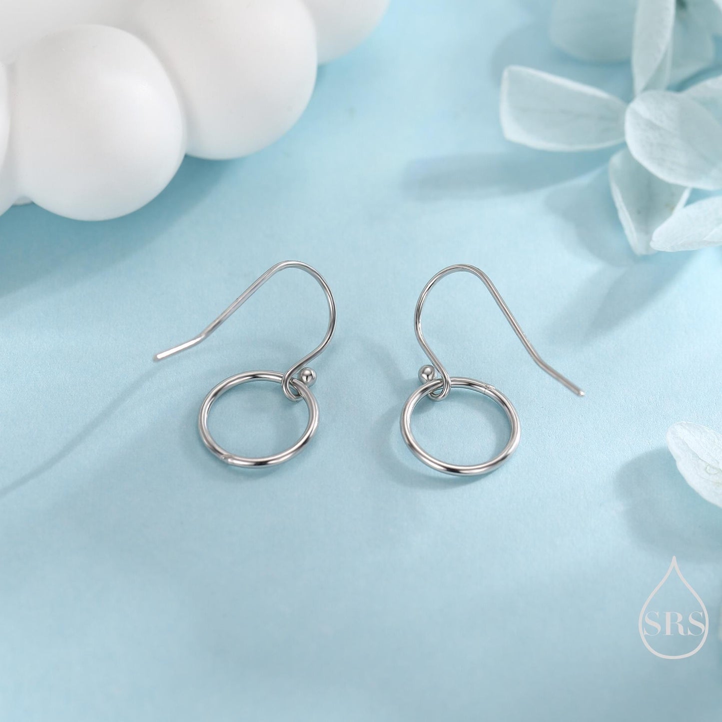 Open Circle Drop Hook Earrings in Sterling Silver, Silver, Gold or Rose Gold, Circle Earrings, Geometric Minimalist Earrings