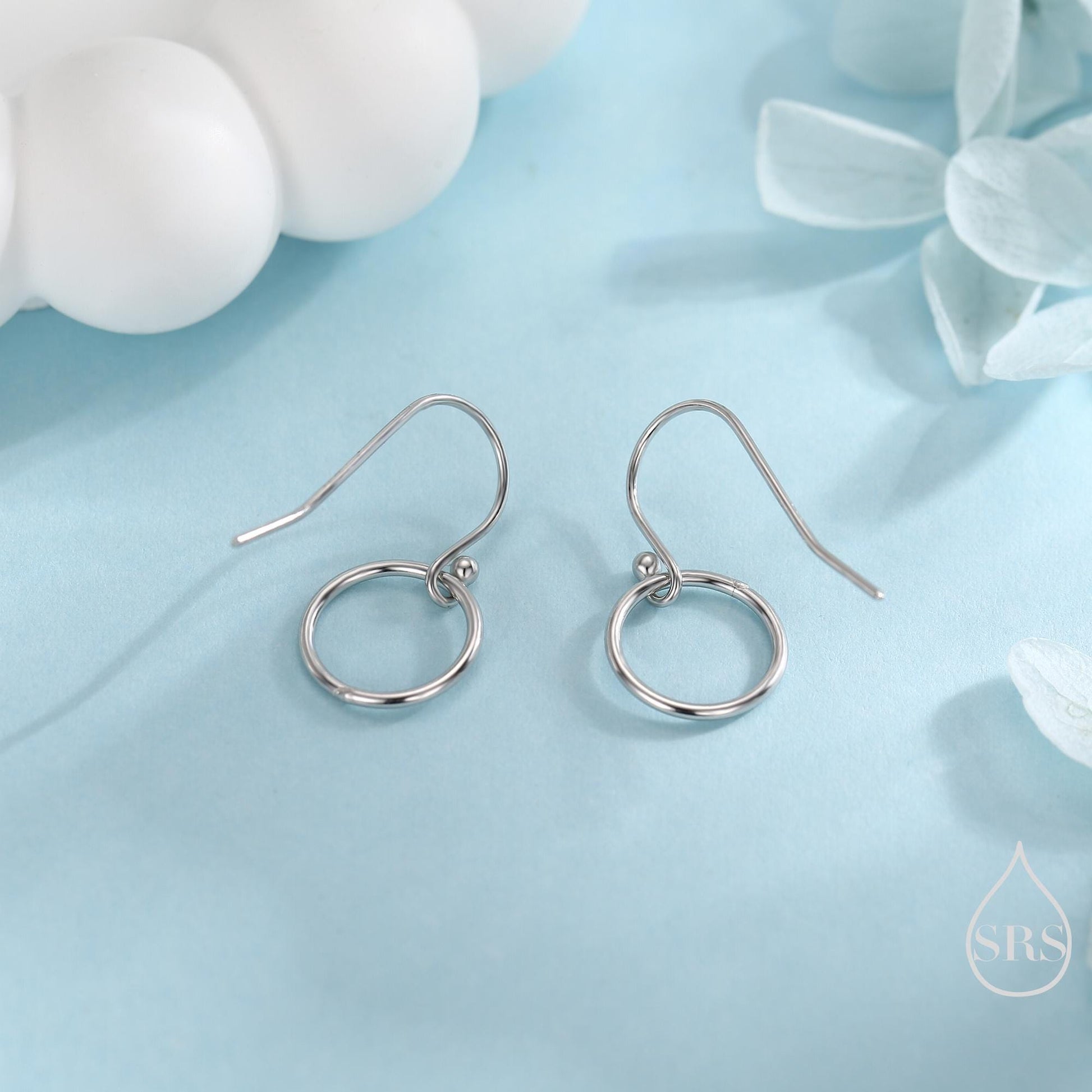 Open Circle Drop Hook Earrings in Sterling Silver, Silver, Gold or Rose Gold, Circle Earrings, Geometric Minimalist Earrings