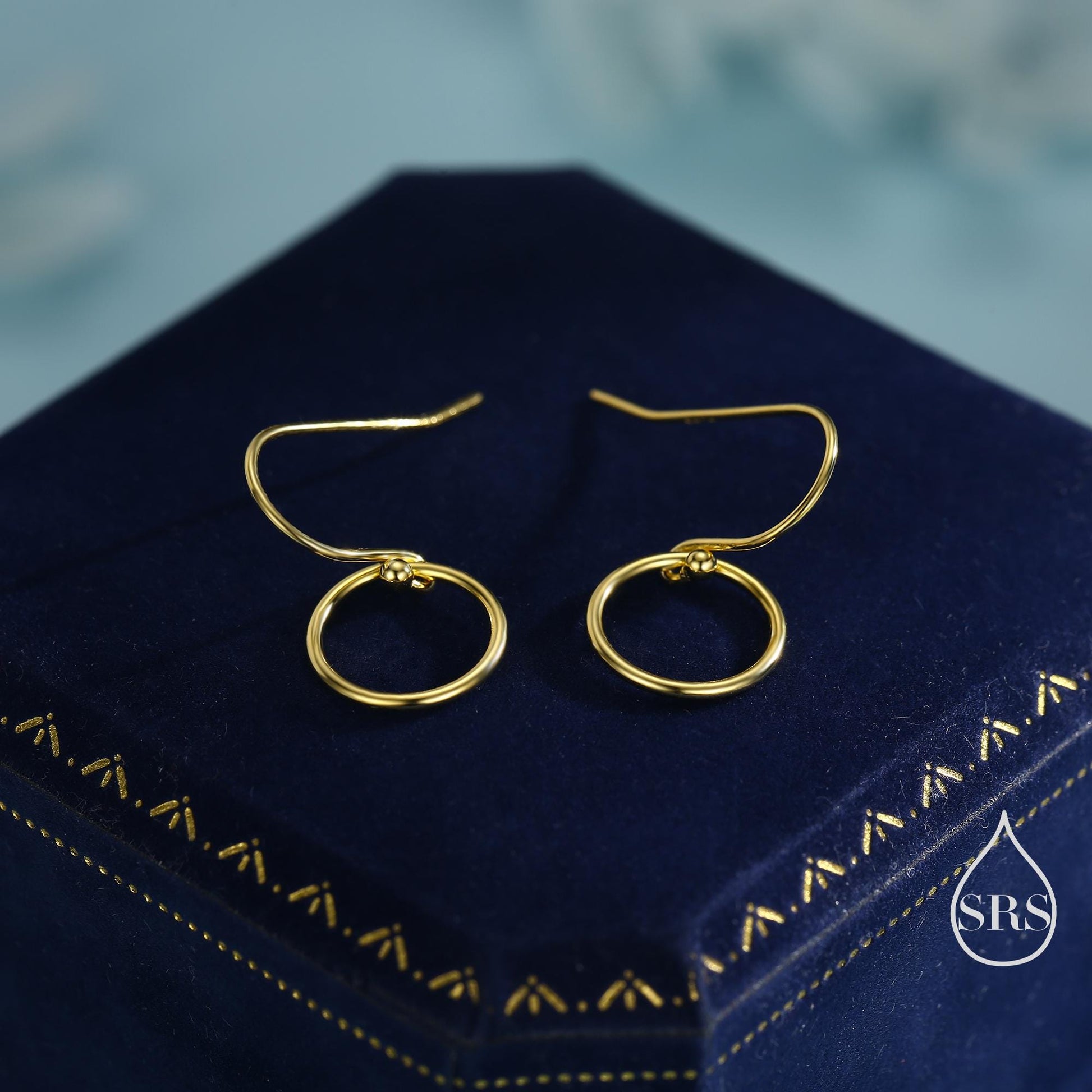 Open Circle Drop Hook Earrings in Sterling Silver, Silver, Gold or Rose Gold, Circle Earrings, Geometric Minimalist Earrings