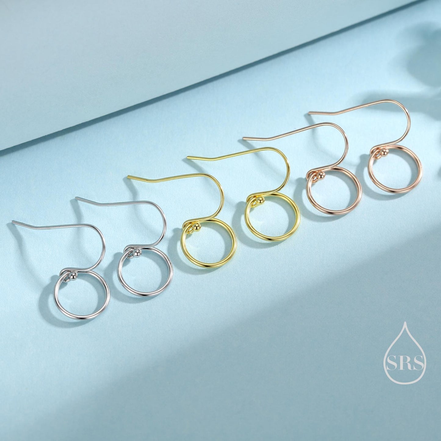 Open Circle Drop Hook Earrings in Sterling Silver, Silver, Gold or Rose Gold, Circle Earrings, Geometric Minimalist Earrings
