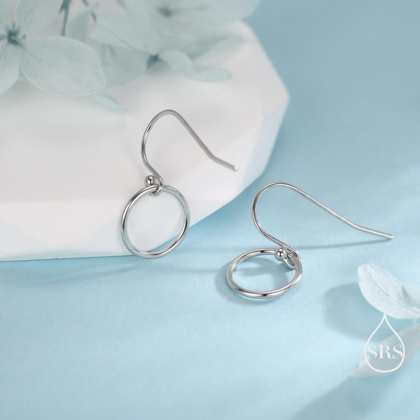 Open Circle Drop Hook Earrings in Sterling Silver, Silver, Gold or Rose Gold, Circle Earrings, Geometric Minimalist Earrings