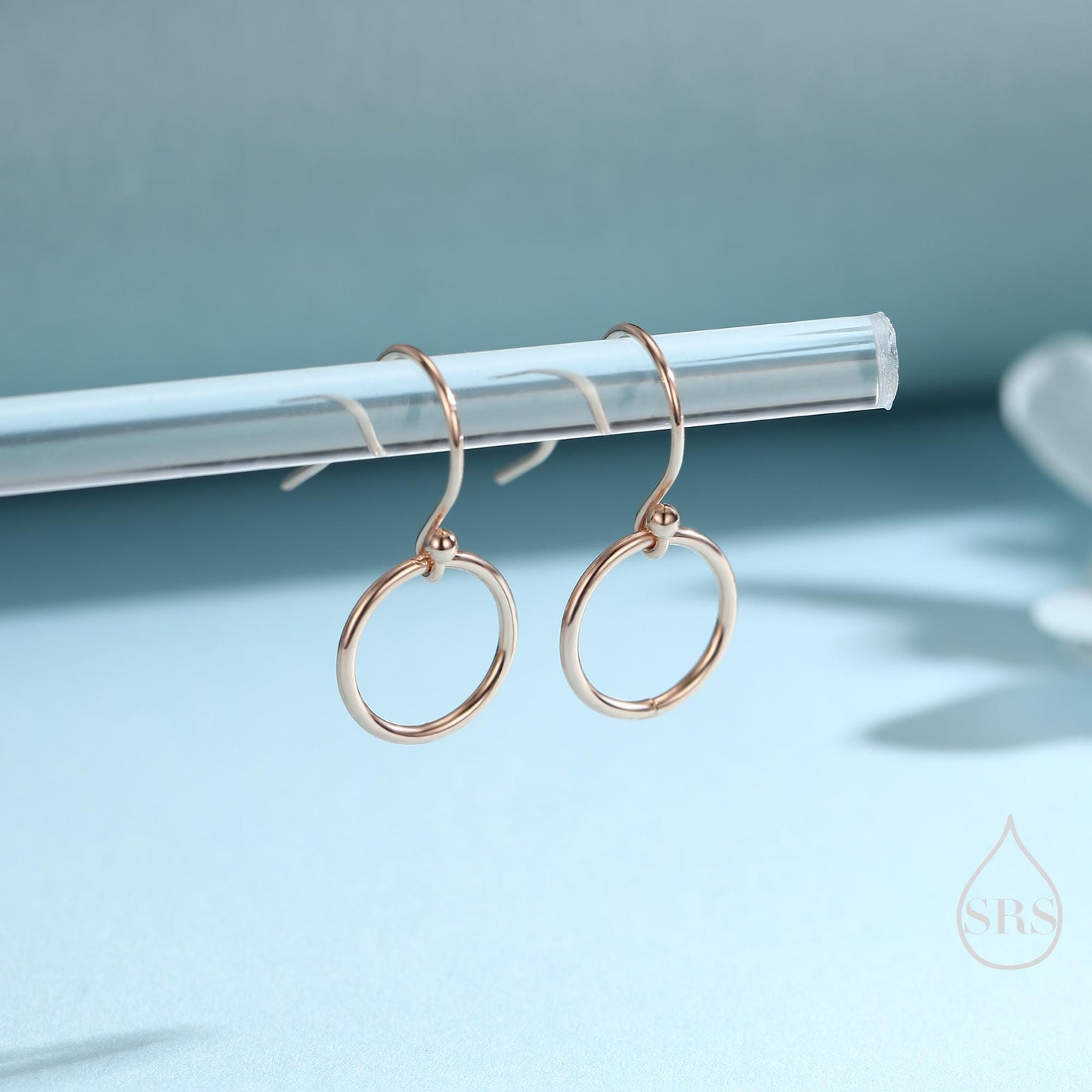 Open Circle Drop Hook Earrings in Sterling Silver, Silver, Gold or Rose Gold, Circle Earrings, Geometric Minimalist Earrings