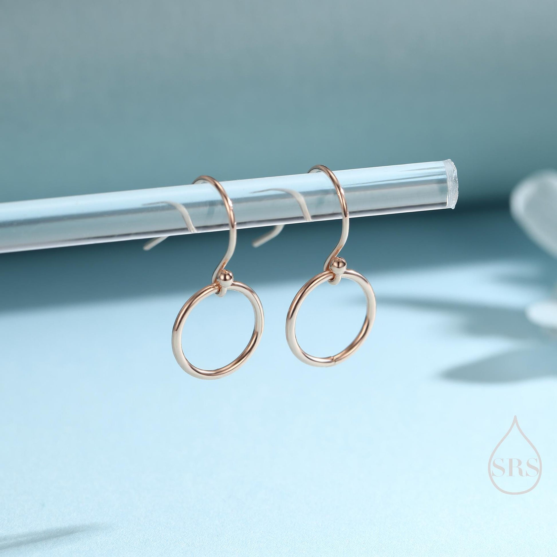 Open Circle Drop Hook Earrings in Sterling Silver, Silver, Gold or Rose Gold, Circle Earrings, Geometric Minimalist Earrings