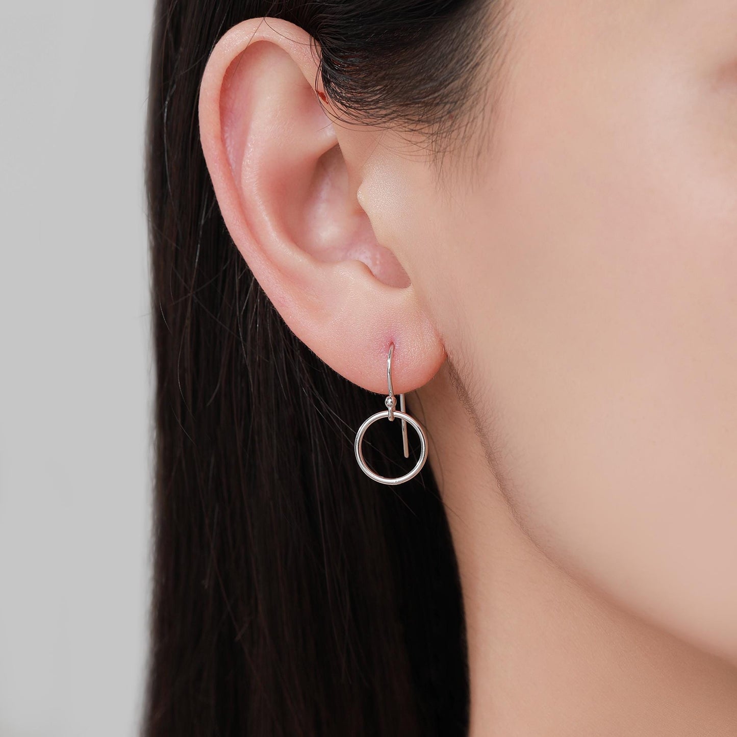 Open Circle Drop Hook Earrings in Sterling Silver, Silver, Gold or Rose Gold, Circle Earrings, Geometric Minimalist Earrings