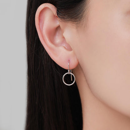 Open Circle Drop Hook Earrings in Sterling Silver, Silver, Gold or Rose Gold, Circle Earrings, Geometric Minimalist Earrings