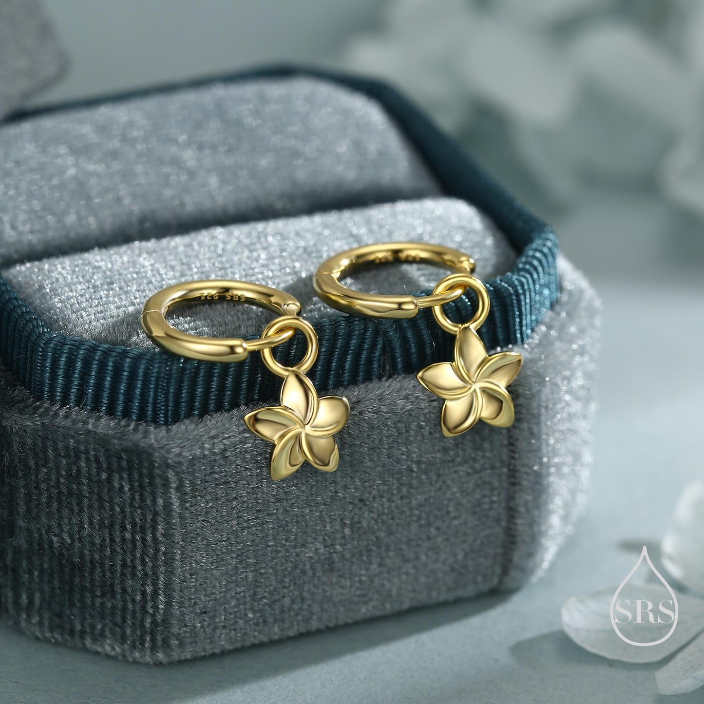 Tiny Plumeria Flower Huggie Hoop Earrings in Sterling Silver, Silver, Gold or Rose Gold, Detachable and Interchangable Charms