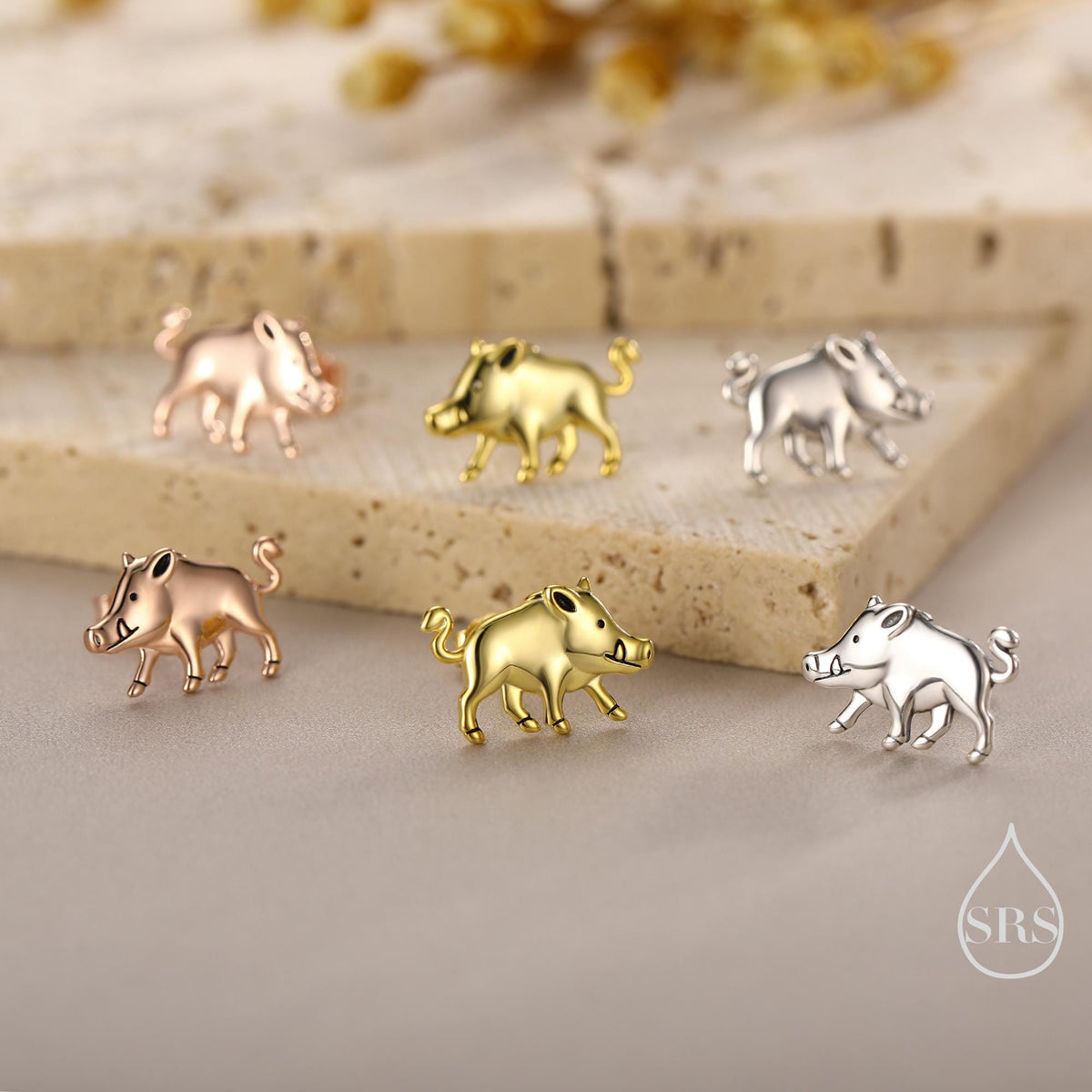 Sterling Silver Wild Boar Stud Earrings, Silver or Gold or Rose Gold, Boar Earrings, Pig Earrings, Wild Pig Earrings, Animal Jewellery