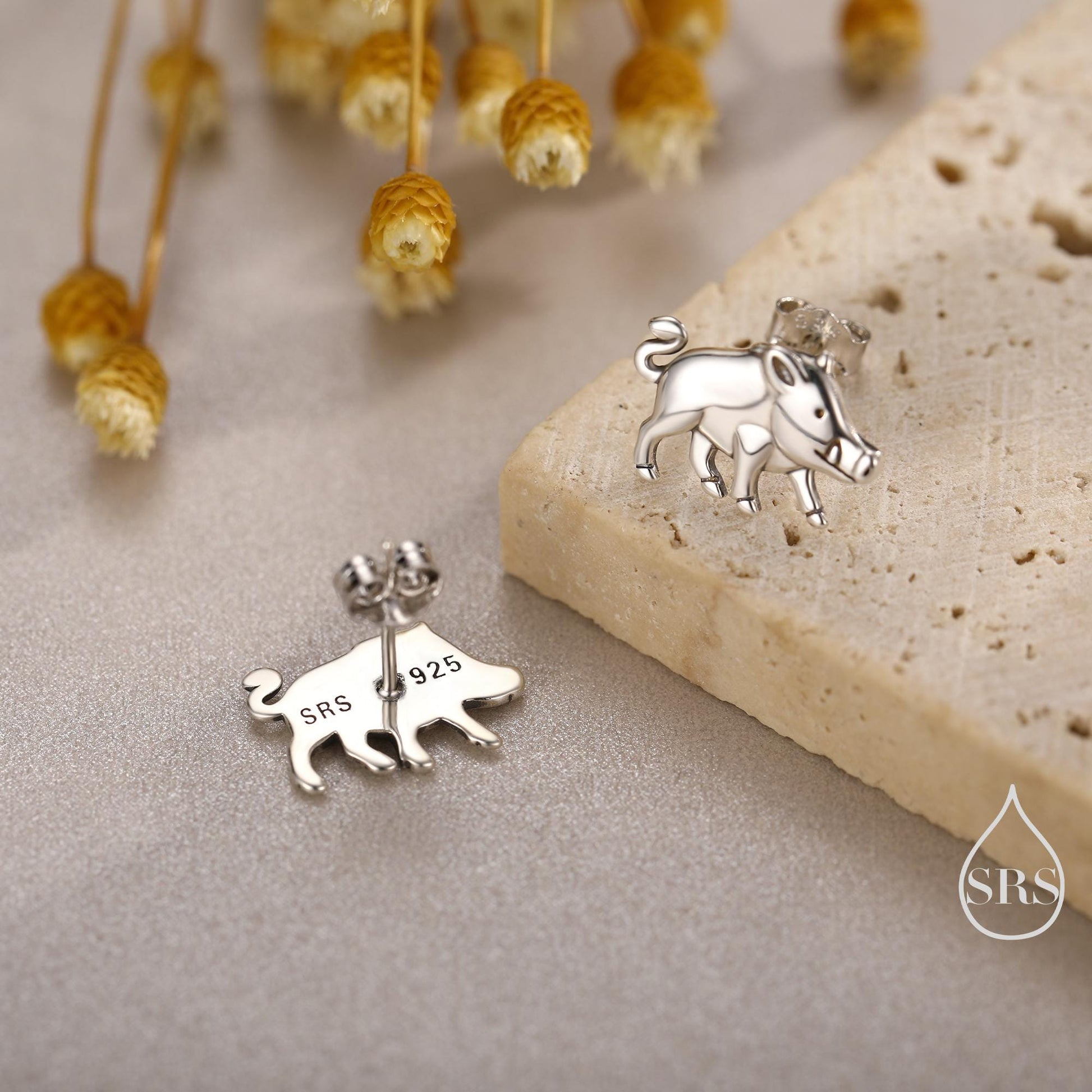 Sterling Silver Wild Boar Stud Earrings, Silver or Gold or Rose Gold, Boar Earrings, Pig Earrings, Wild Pig Earrings, Animal Jewellery