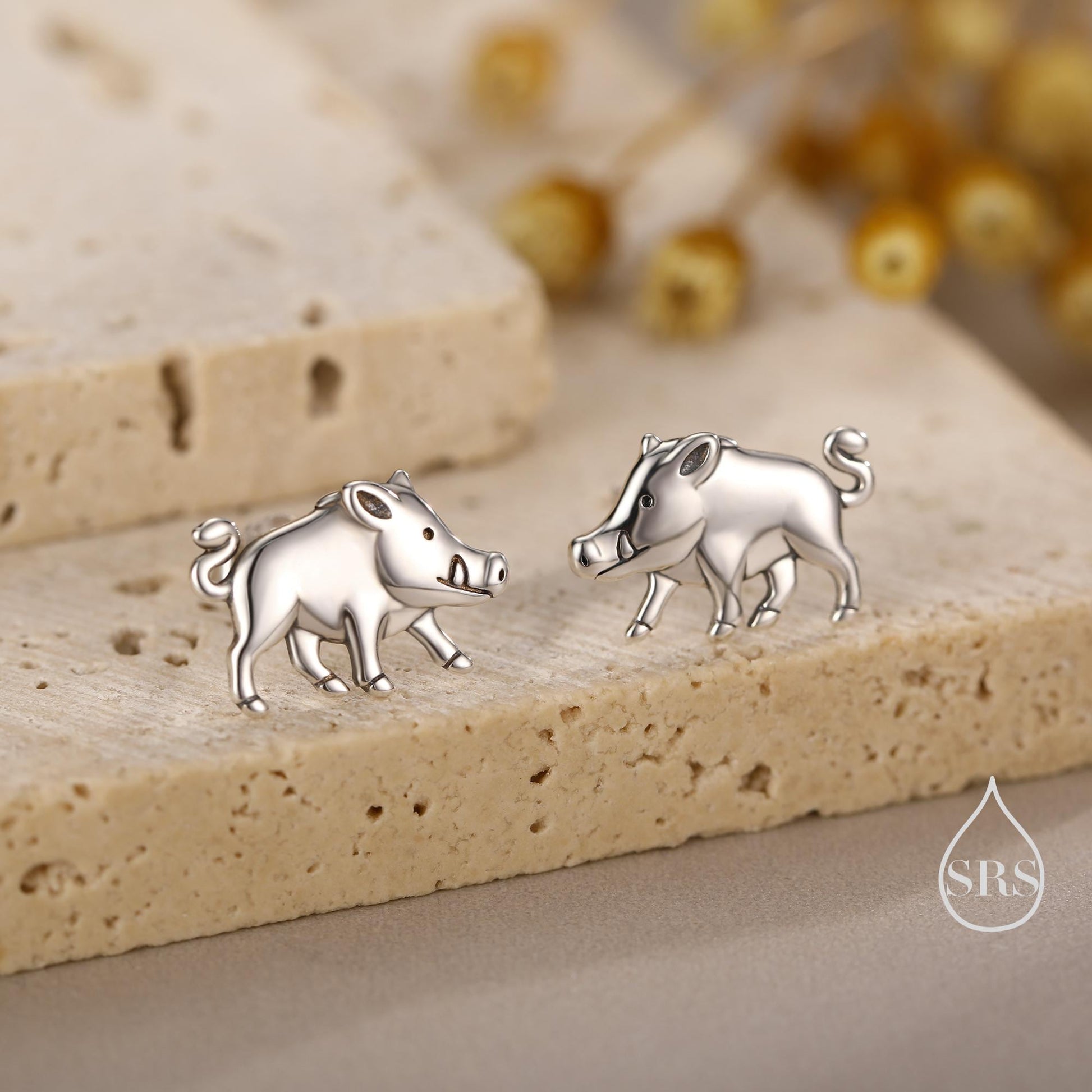 Sterling Silver Wild Boar Stud Earrings, Silver or Gold or Rose Gold, Boar Earrings, Pig Earrings, Wild Pig Earrings, Animal Jewellery