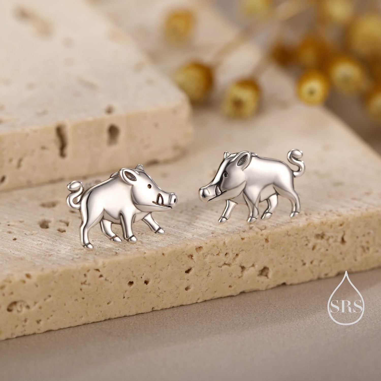 Sterling Silver Wild Boar Stud Earrings, Silver or Gold or Rose Gold, Boar Earrings, Pig Earrings, Wild Pig Earrings, Animal Jewellery