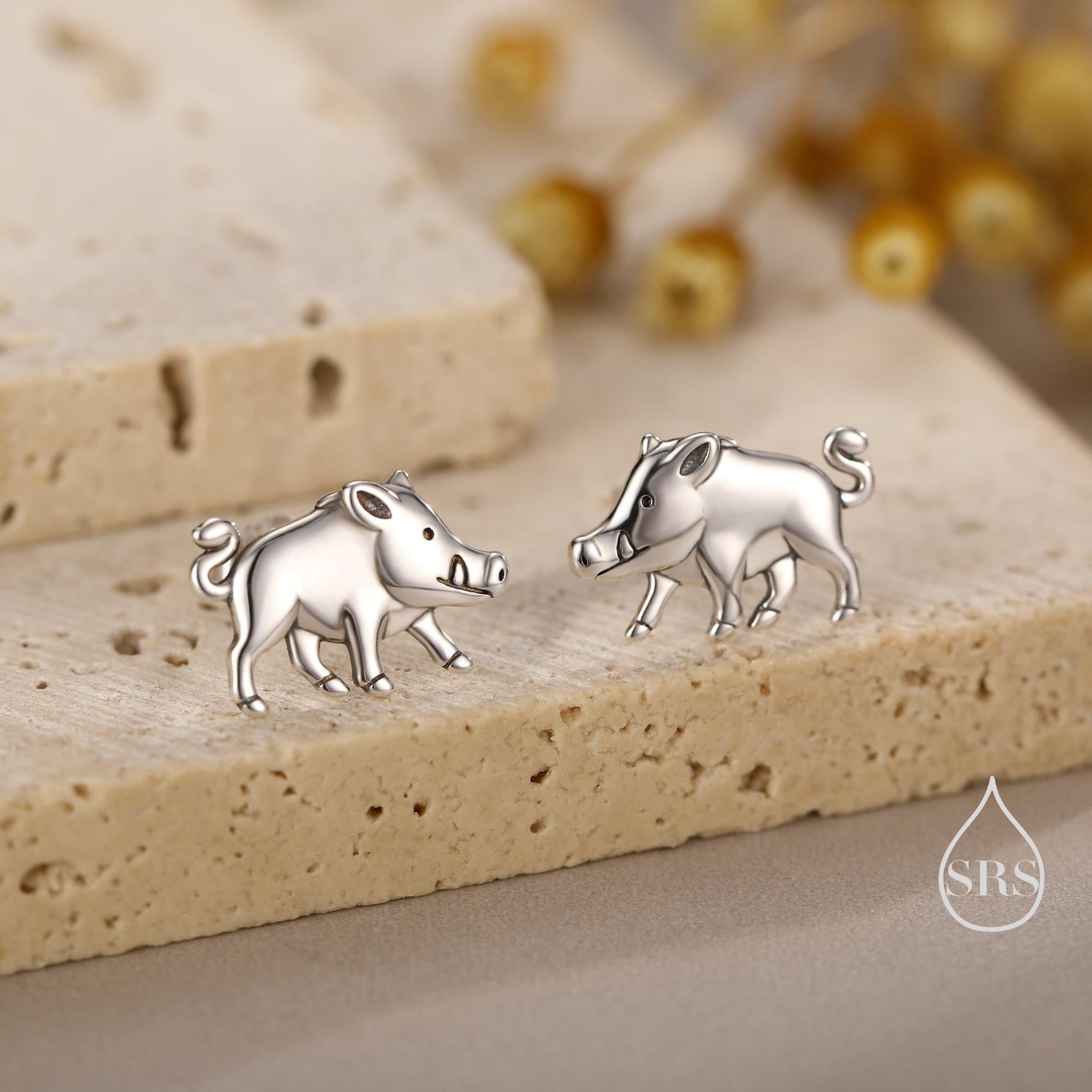 Sterling Silver Wild Boar Stud Earrings, Silver or Gold or Rose Gold, Boar Earrings, Pig Earrings, Wild Pig Earrings, Animal Jewellery
