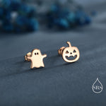 Mismatched Ghost and Pumpkin Stud Earrings