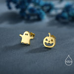 Mismatched Ghost and Pumpkin Stud Earrings
