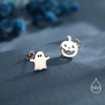 Mismatched Ghost and Pumpkin Stud Earrings