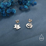 Mismatched Carved Pumpkin and Ghost Stud Earrings in Sterling Silver, Silver, Gold or Rose Gold, Fun and Quirky Halloween Earrings