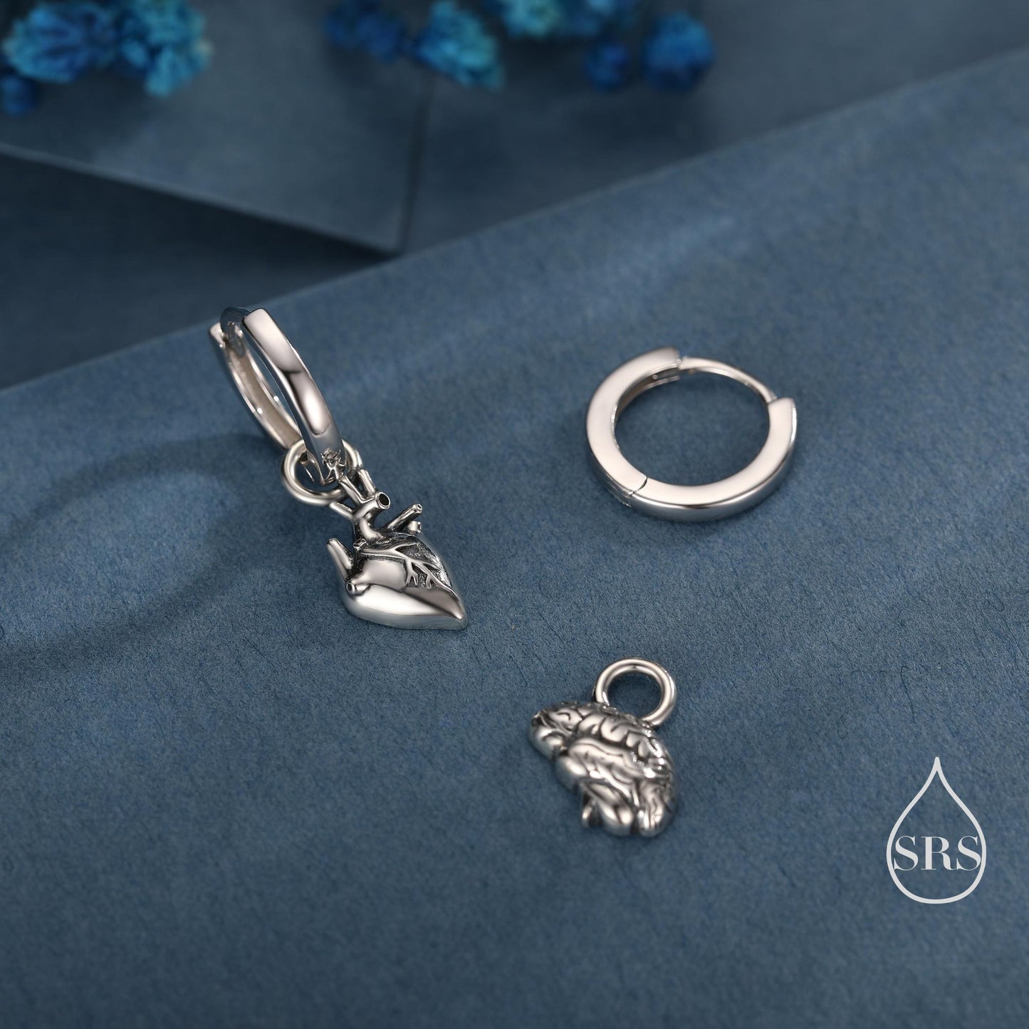Anatomical Brain and Heart Asymmetric Huggie Hoop Earrings in Sterling Silver, Silver, Gold or Rose Gold, Science Jewellery, Heart and Mind