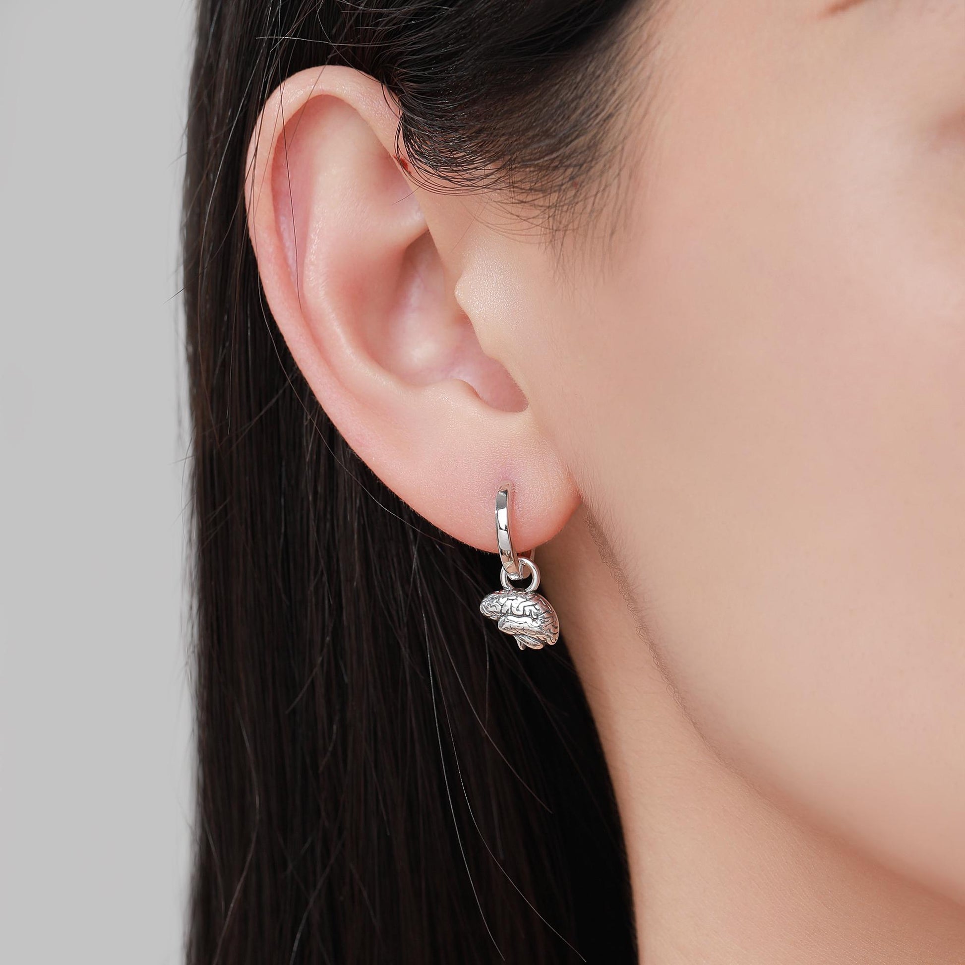 Anatomical Brain and Heart Asymmetric Huggie Hoop Earrings in Sterling Silver, Silver, Gold or Rose Gold, Science Jewellery, Heart and Mind